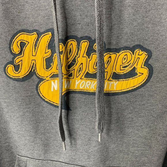 Tommy Hilfiger XL Grey Hoodie Vintage Style NYC Embroidery Logo Cuff Sweatshirt - Picture 2 of 16